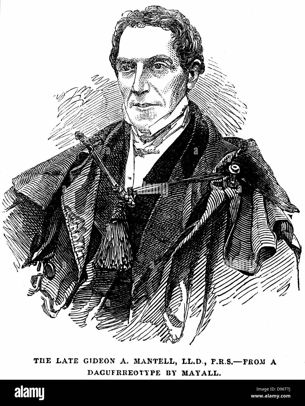 Gideon Algernon Mantell (1790-1852) inglese geologo che, nel 1820, ha scoperto il Iguanodon e dedotta dai suoi denti che era un erbivoro, non un carnivoro come noto precedentemente i dinosauri. Incisione pubblicato al momento della sua morte nel 1852 Foto Stock