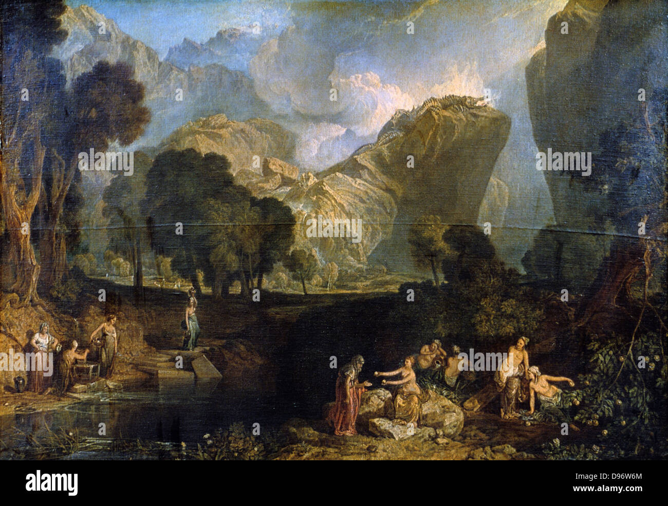 La dea della Discordia scegliendo Apple di contesa nel Giardino delle Esperidi' esibito 1806: Joseph Mallord Willliam Turner (1775-1851) artista inglese. Olio su tela. Foto Stock