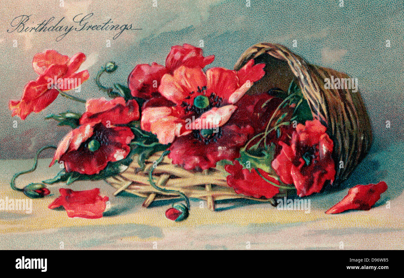 Auguri di compleanno - Vintage card con cesto di fiori Foto Stock