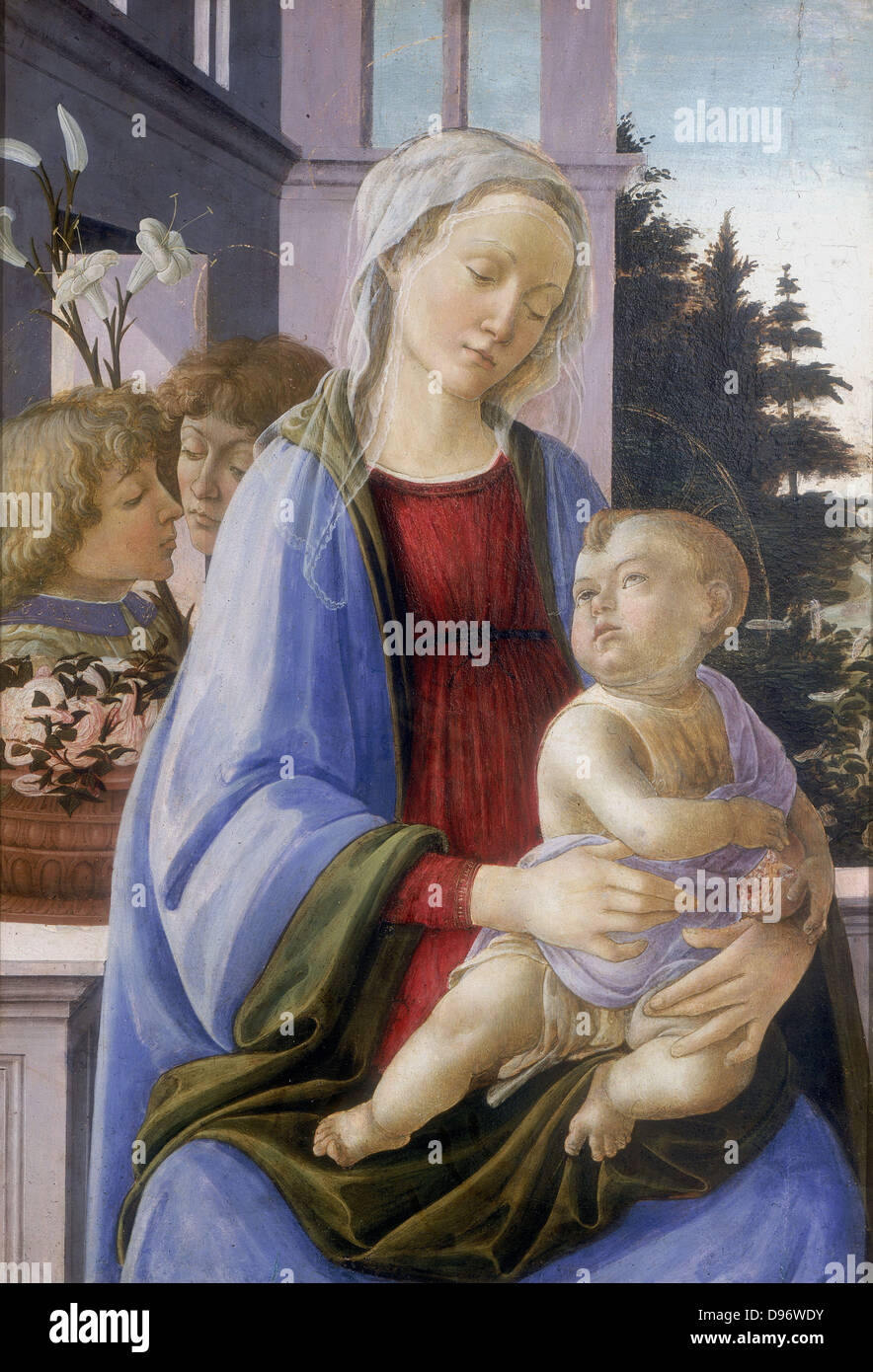 La Vergine con il Bambino e angeli' noto anche come "la Vergine con il melograno'. Filippino Lippi (1457-1504), pittore italiano Foto Stock