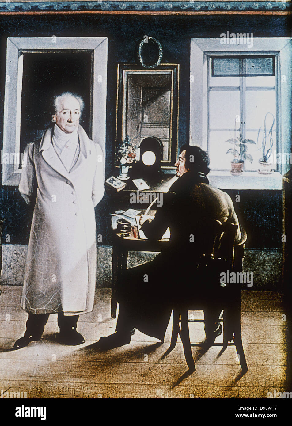 Johann Wolfgang von Goethe (Francoforte sul Meno 1749 - Weimar 1832) poeta tedesco, drammaturgo e scienziato, con il suo segretario. Dipinto di J.J. Scheller. Foto Stock