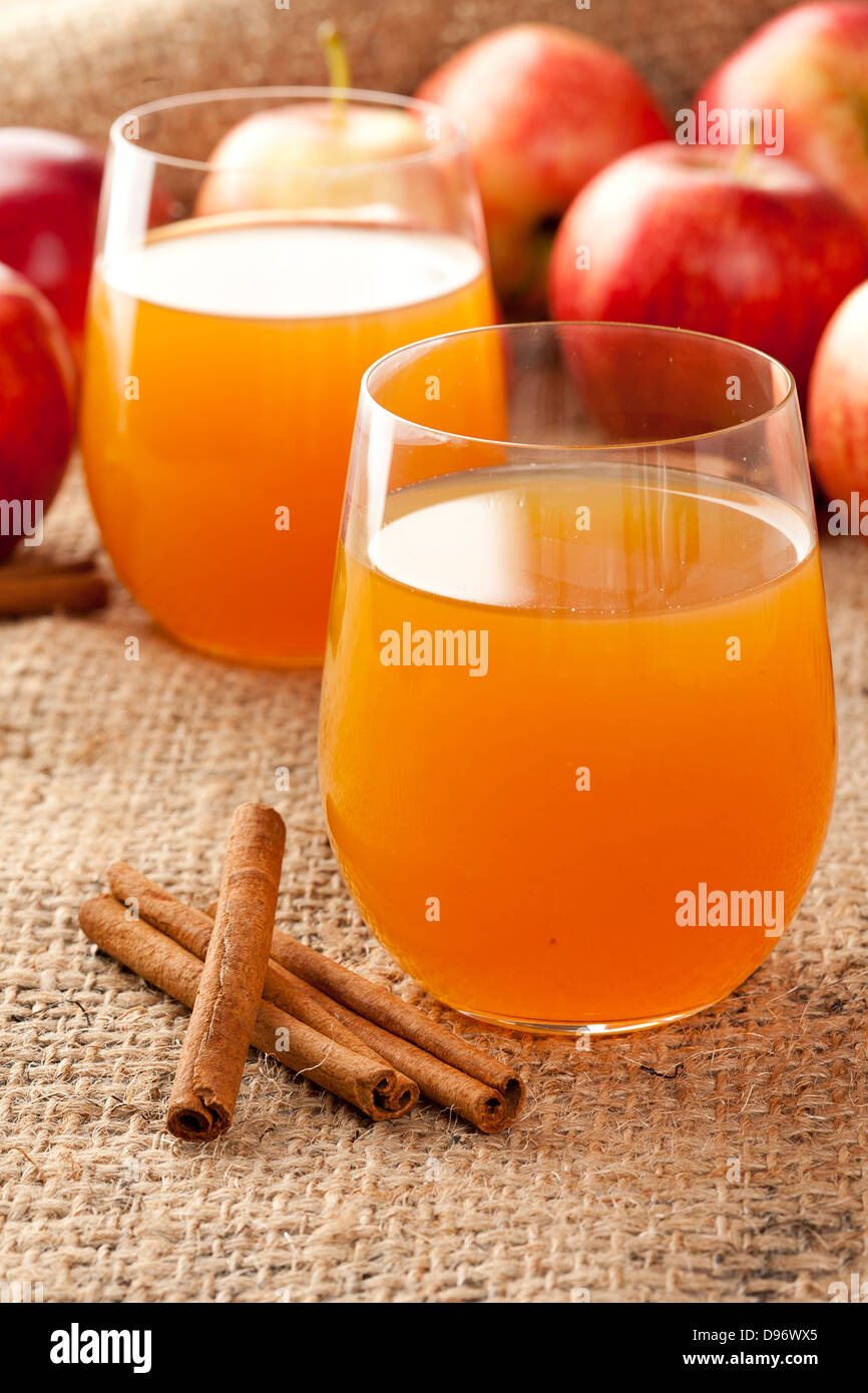 Organico fresco sidro di mele con mele e cannella Foto Stock