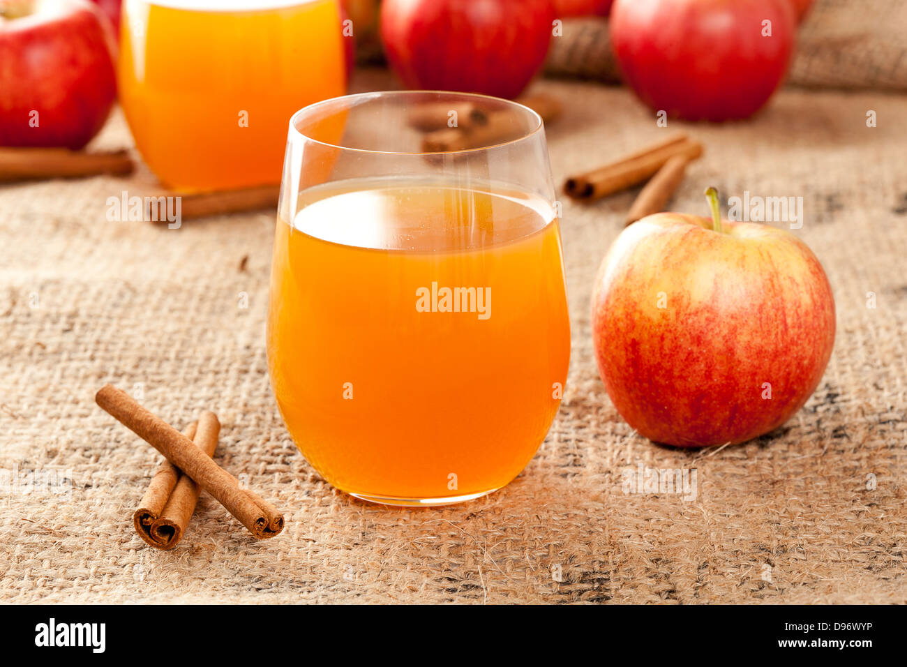 Organico fresco sidro di mele con mele e cannella Foto Stock