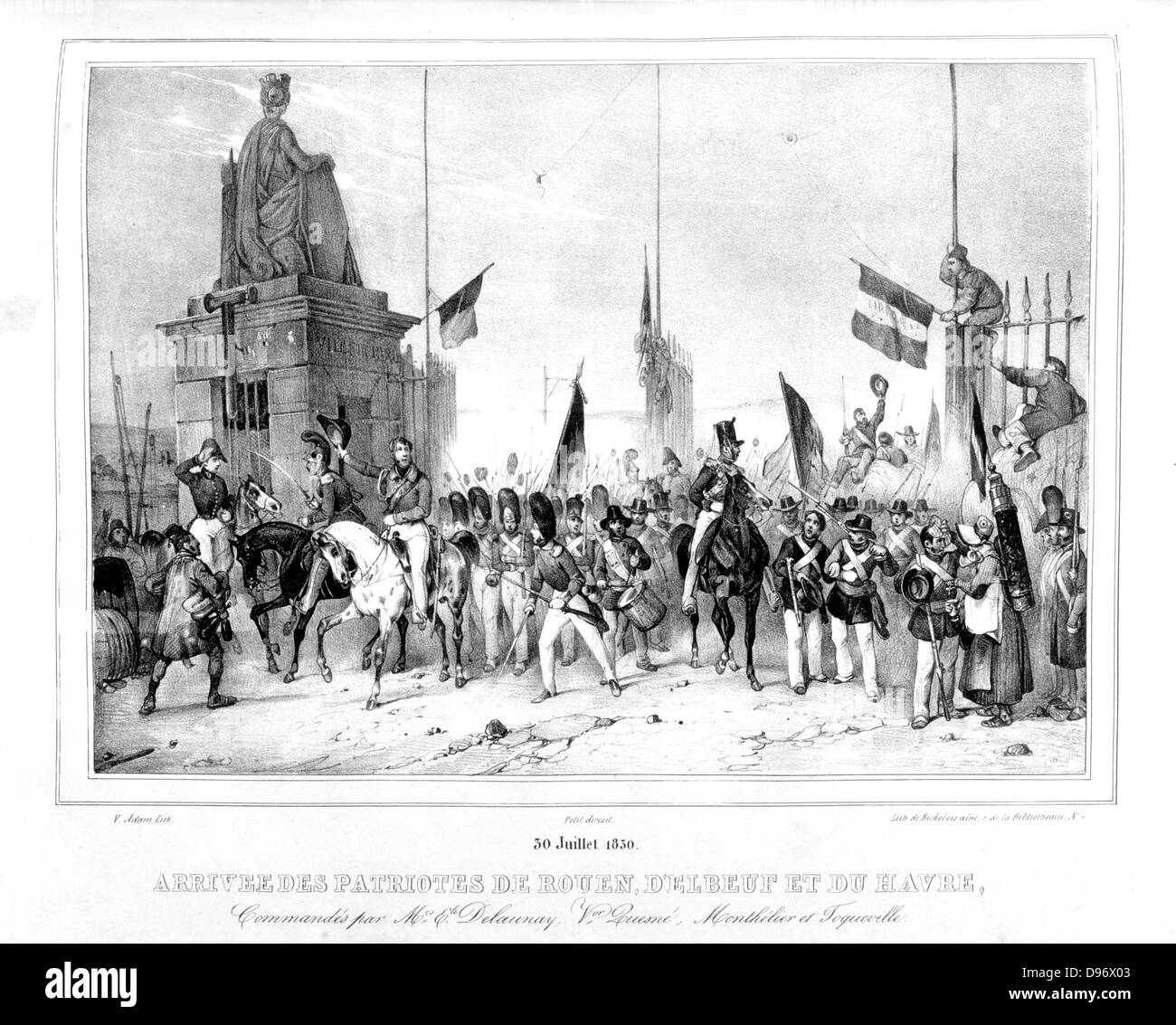 Arrivo a Parigi dei patrioti da Rouen e Le Havre durante la rivoluzione del 1830. Foto Stock