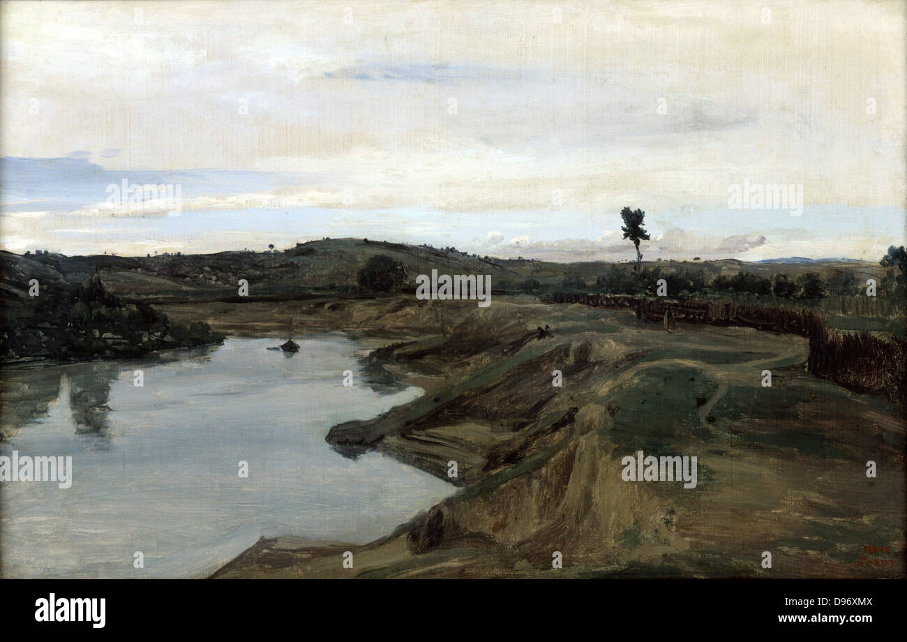 Poussin a piedi, la Campagna Romana". 1826-1828. Jean-Baptiste Camille Corot (1796-1875), pittore francese. Olio su tela Foto Stock