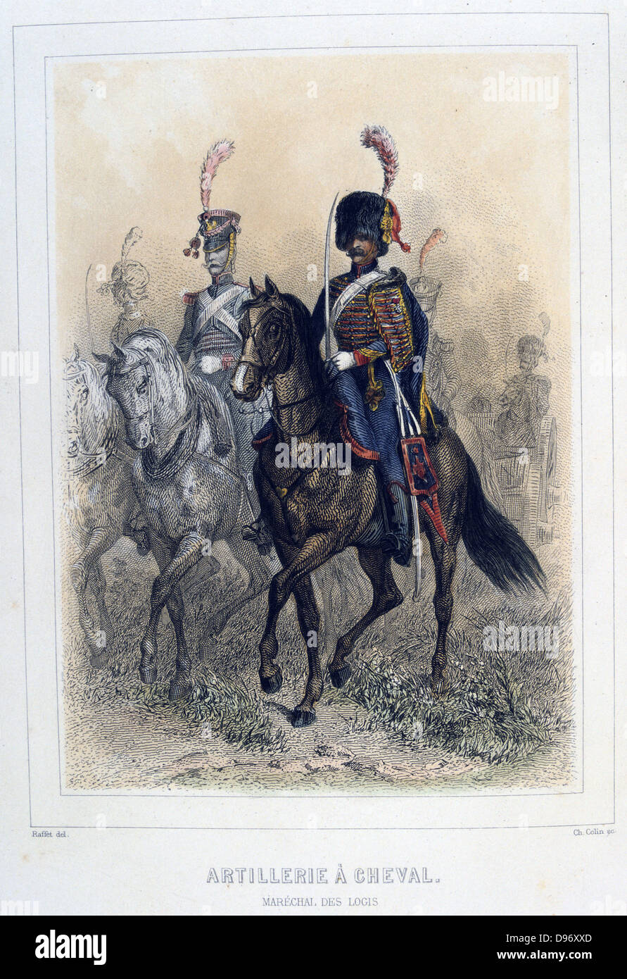 Artiglieria a cavallo: Sergeant del personale. Da 'Napoleone 1er et la Garde Imperiale' da Eugenio Fieffe, Parigi, 1858. Foto Stock