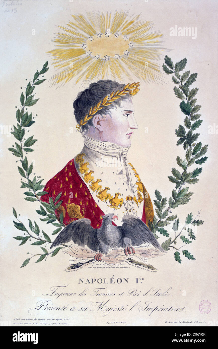 Napoleone I (1769-1821). Colorate a mano incisione. Foto Stock