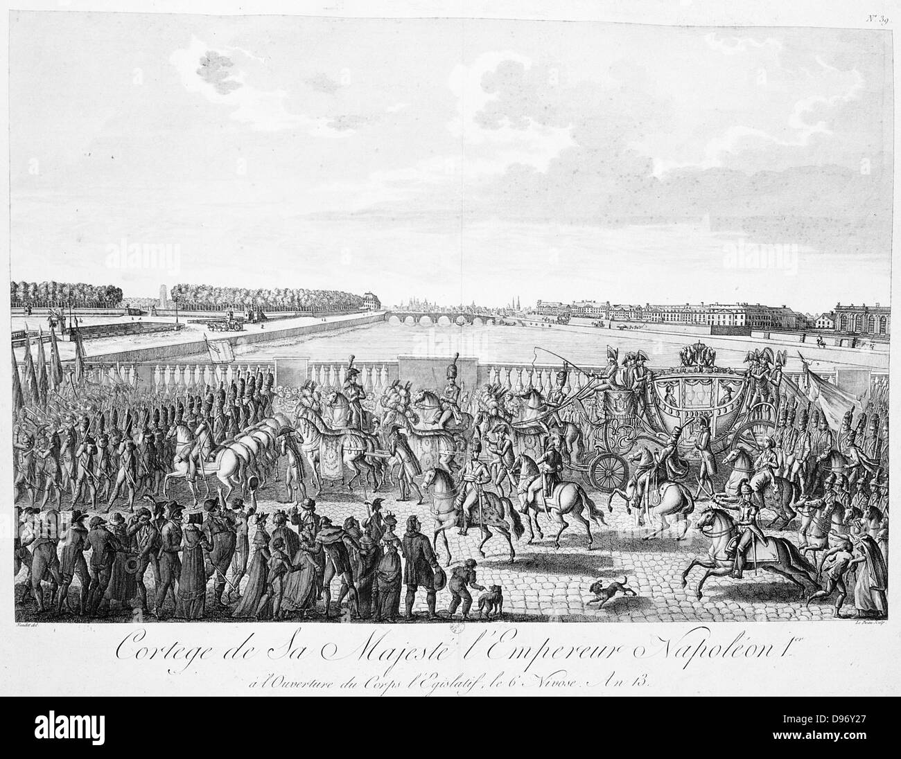 Carrello con i cavalli che trasportano Napoleone I di Francia circa 1807 Foto Stock