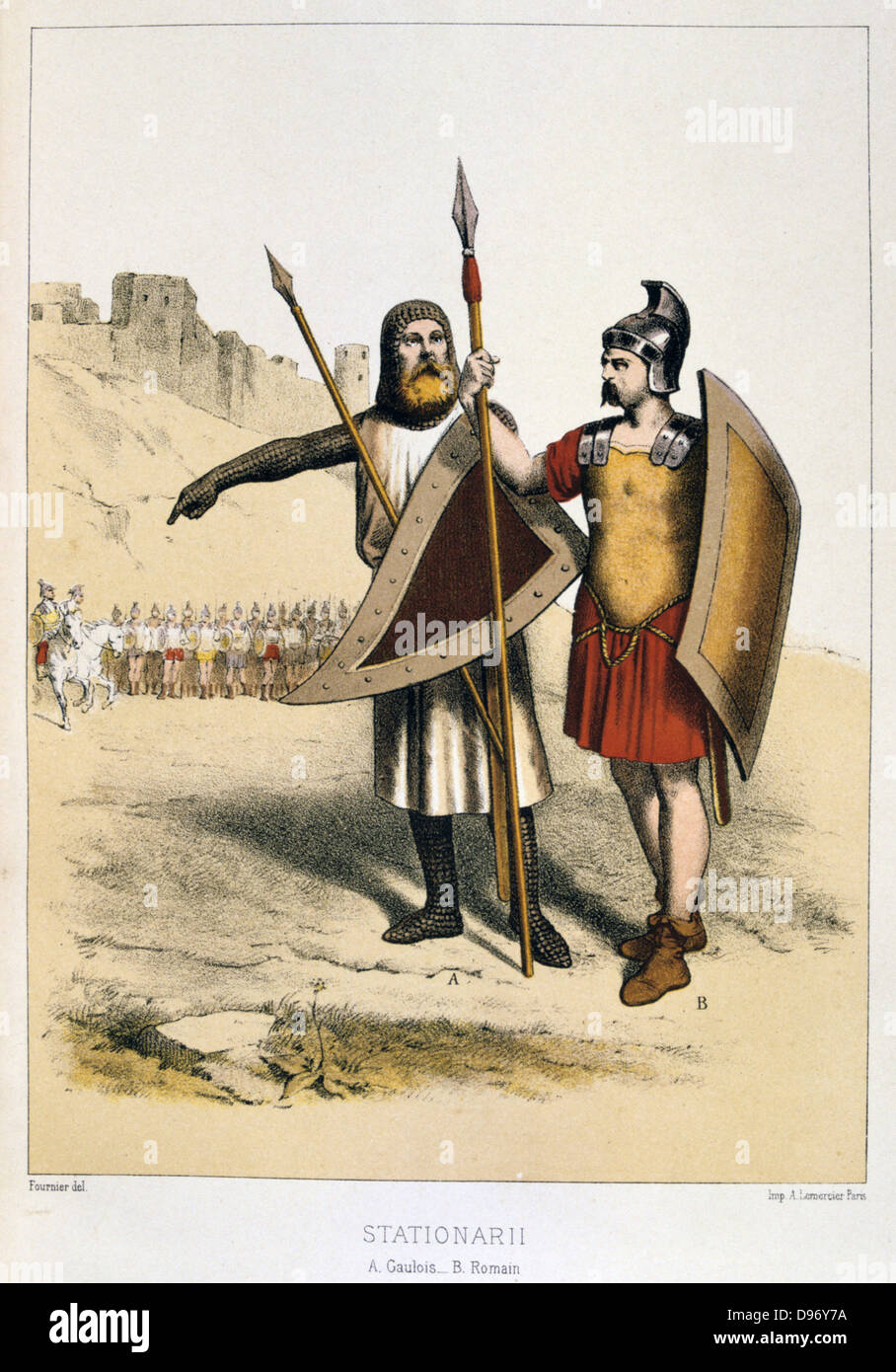 Soldato Romano (destra) con gallo-romana soldato. Foto Stock