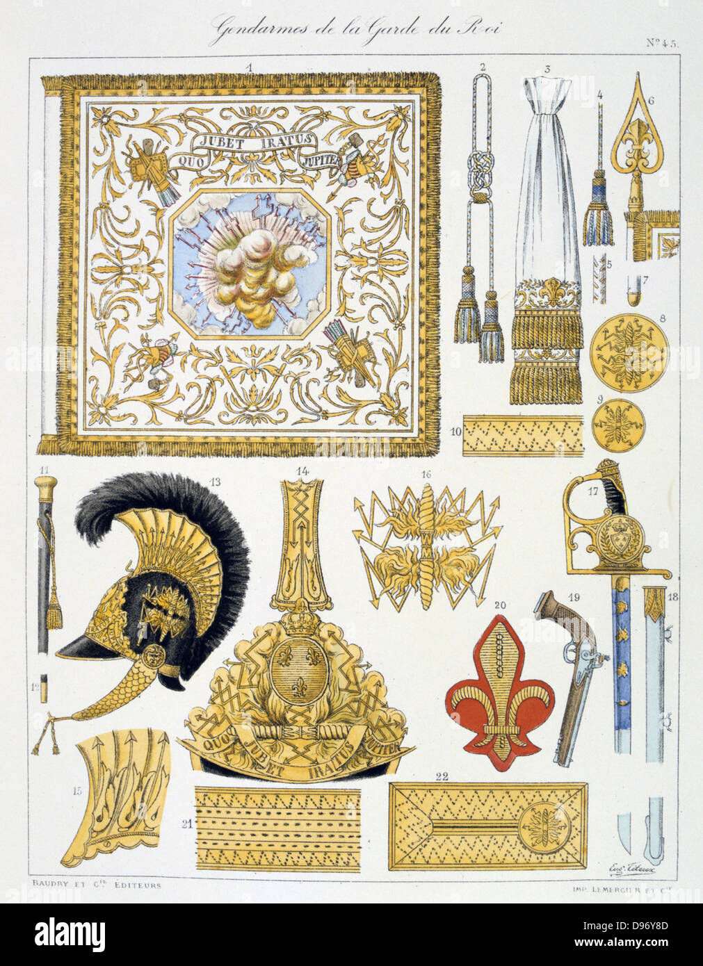 Francese abbigliamento militare della guardia reale. Da "Histoire de la maison militaire du Roi de 1814 a 1830" di Eugene Titeux, Parigi, 1890. Foto Stock