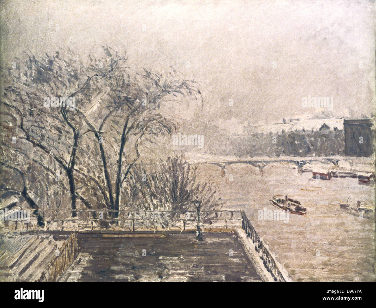 Il Louvre sotto la neve": Camille Pissarro (1830-1872) artista francese. Olio su tela. Foto Stock