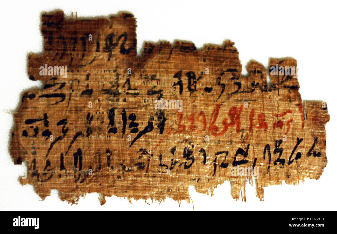 Insegnamento di un uomo per il suo figlio (con inchiostro rosso), ieratico Nuovo Regno, 1550-1075 A.C. papiro. Foto Stock