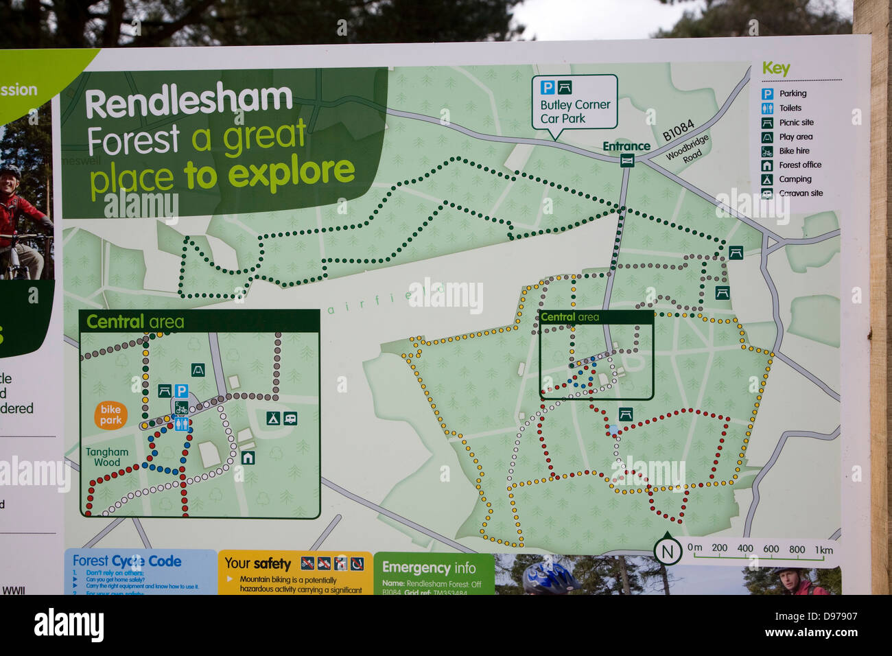 Mappa Tempo libero per i visitatori di Rendlesham Forest, Suffolk, Inghilterra Foto Stock