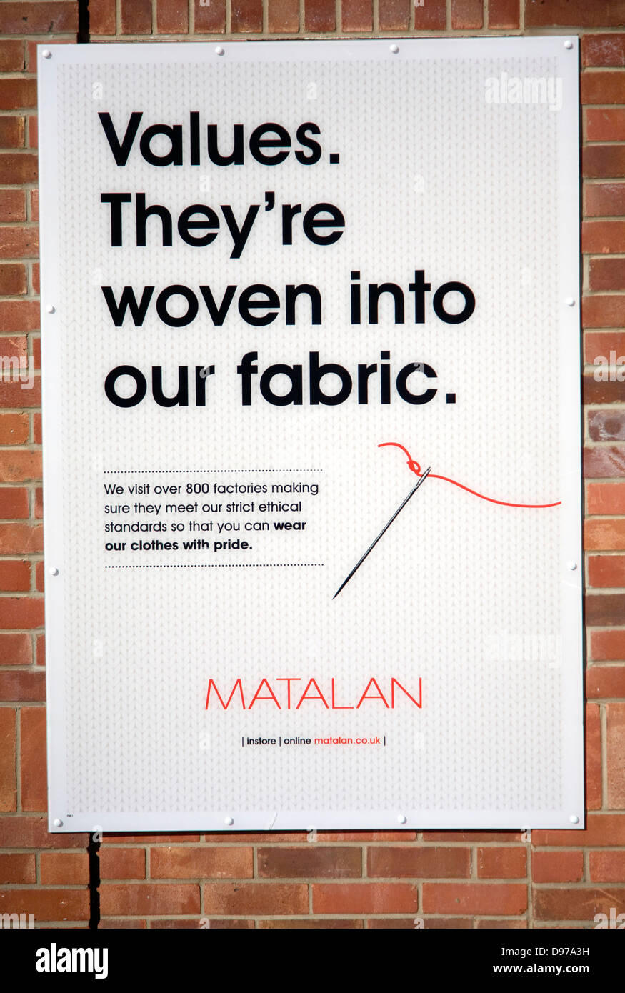 Matalan clothing company standard etici valori poster Foto Stock