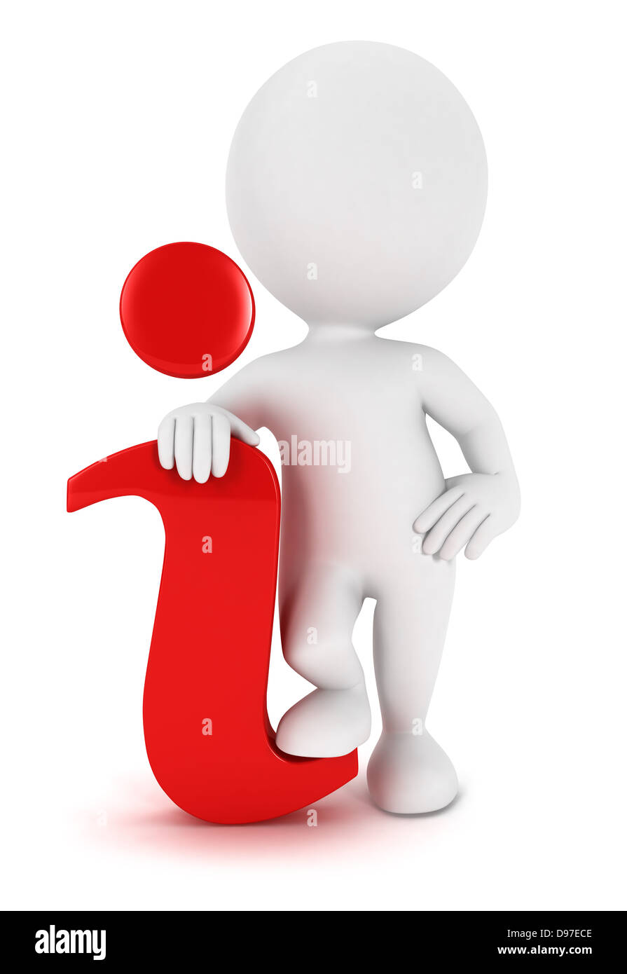 3d bianchi con red icona info, isolato sfondo bianco, l'immagine 3D Foto Stock