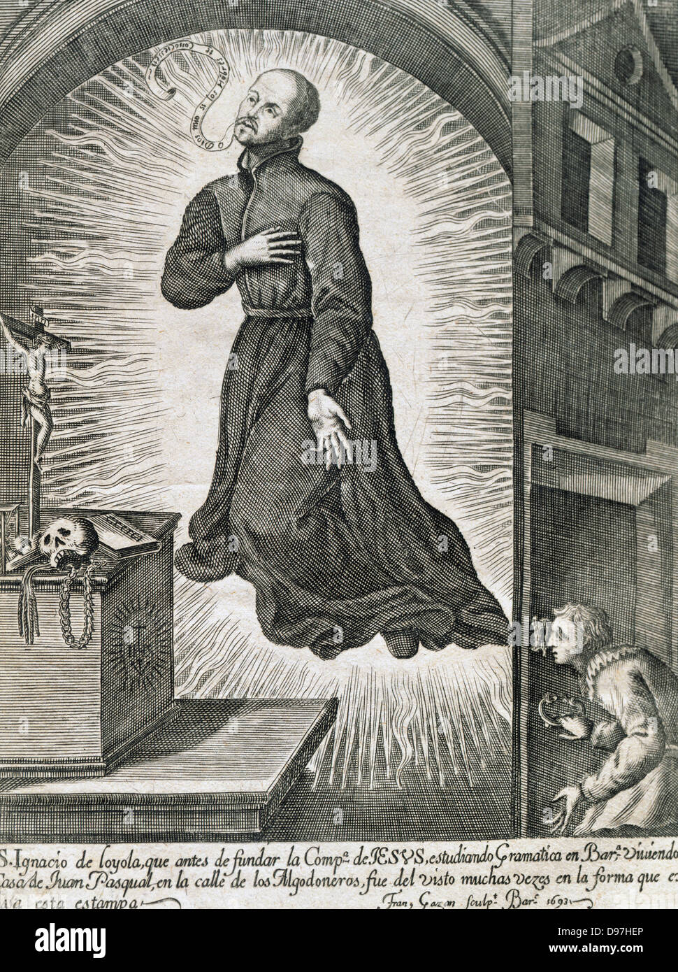 Ignazio di Loyola (1491-1556). Il cavaliere spagnolo, sacerdote dal 1537. Fonda la Compagnia di Gesù (Gesuiti). Incisione. Foto Stock