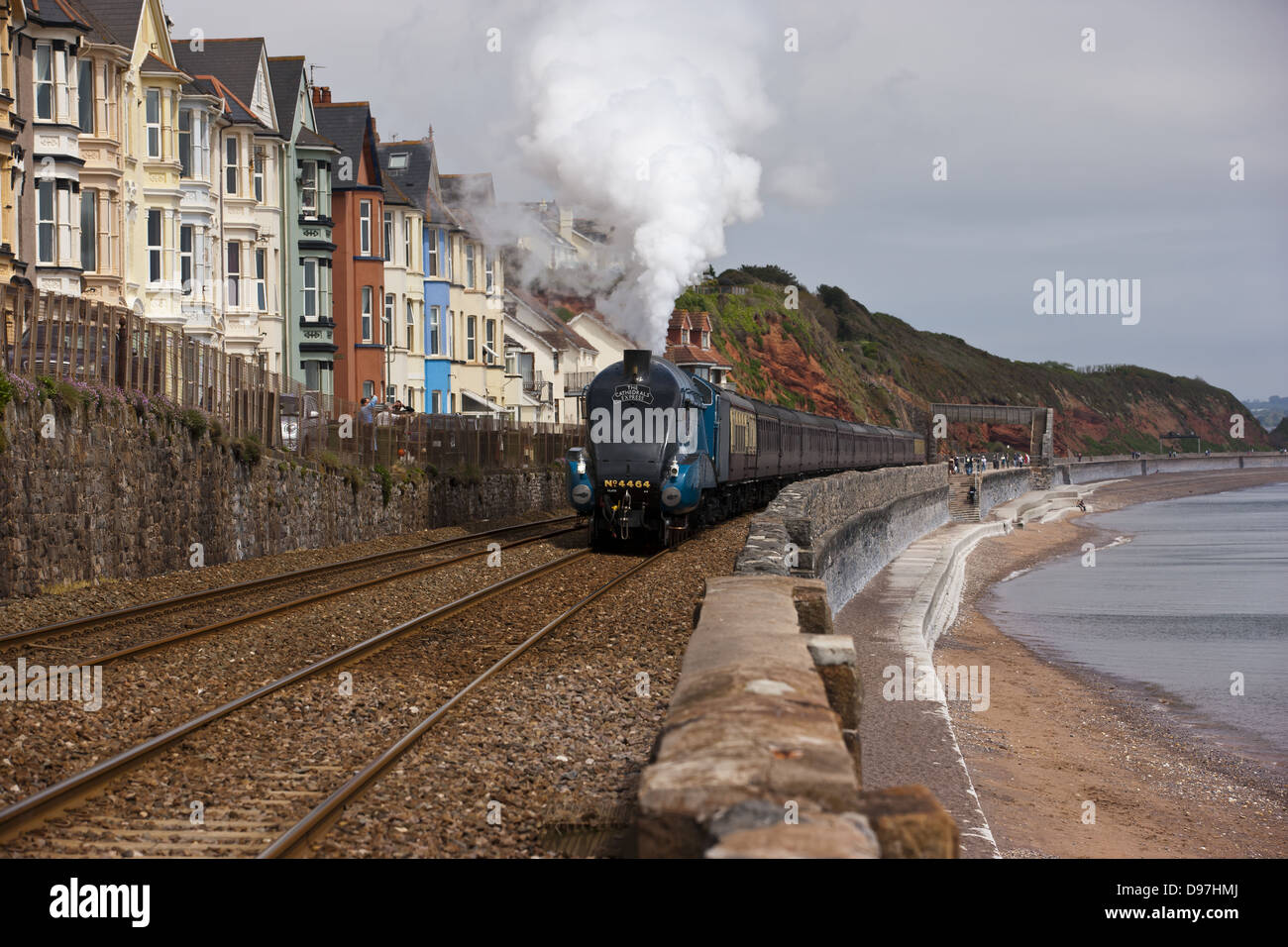 Le cattedrali esprimono la cottura a vapore lungo la parete del mare, Dawlish Foto Stock