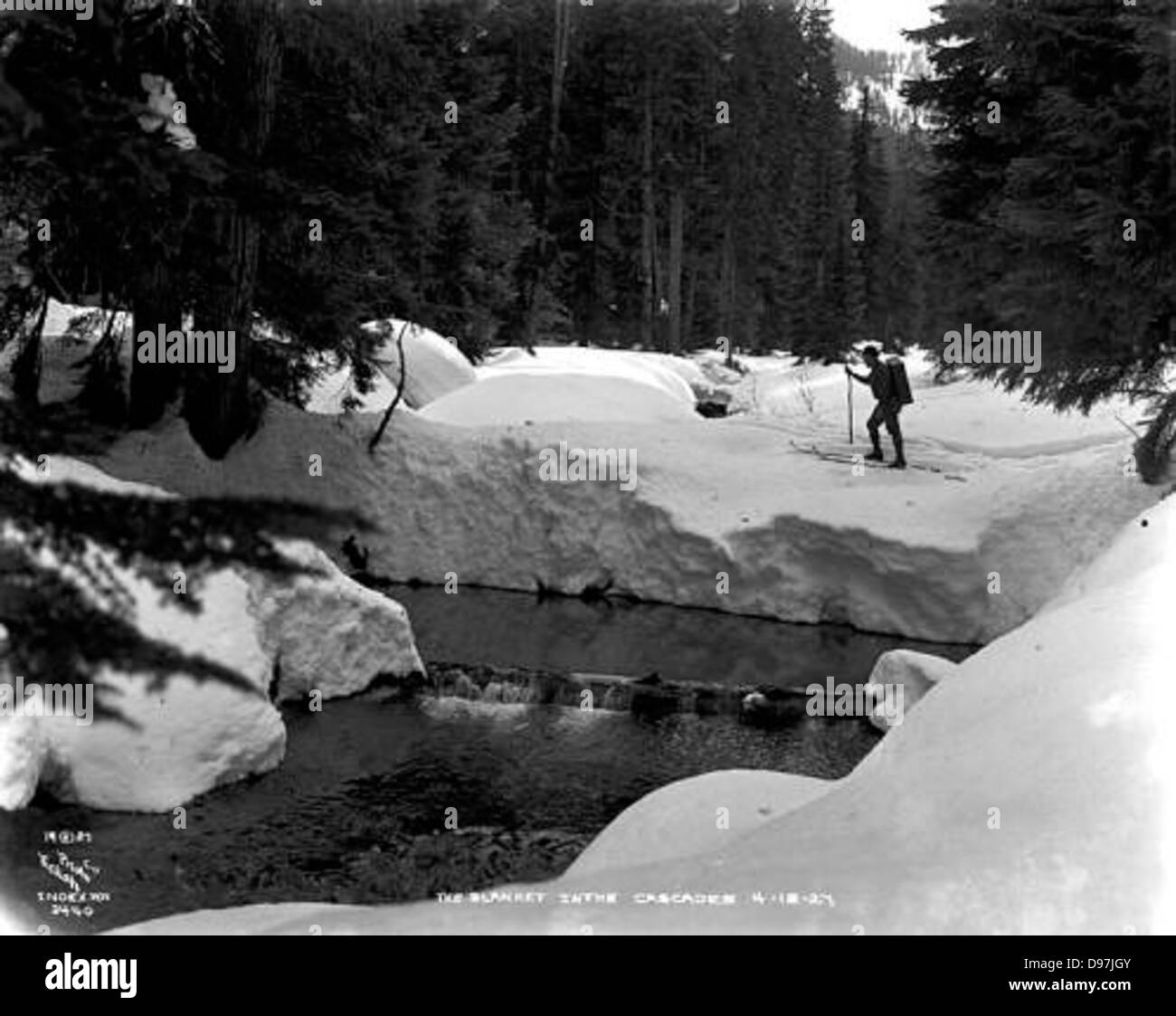 L uomo lo sci in Cascade Mountains Foto Stock
