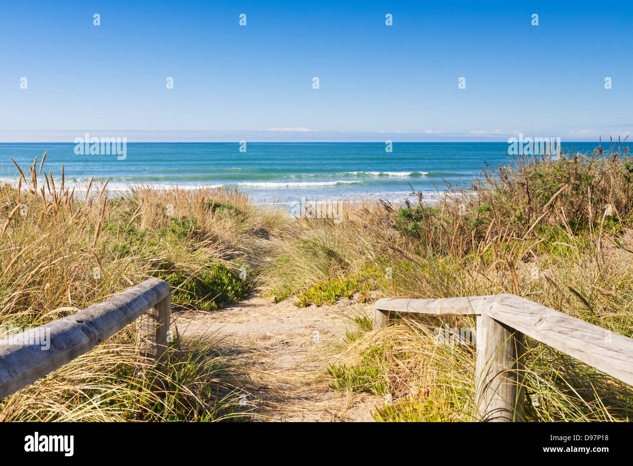 Nuova spiaggia di Brighton e dune di sabbia, Christchurch, Nuova Zelanda. Foto Stock