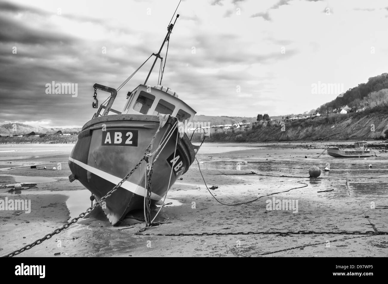 Barca da pesca AB2 a New Quay Porto West Wales ceredigion mono Foto Stock