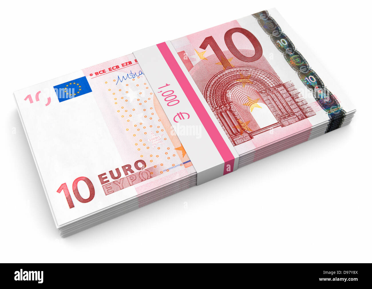 EURO MONEY €1000 euro in €10 Note su sfondo bianco Foto Stock