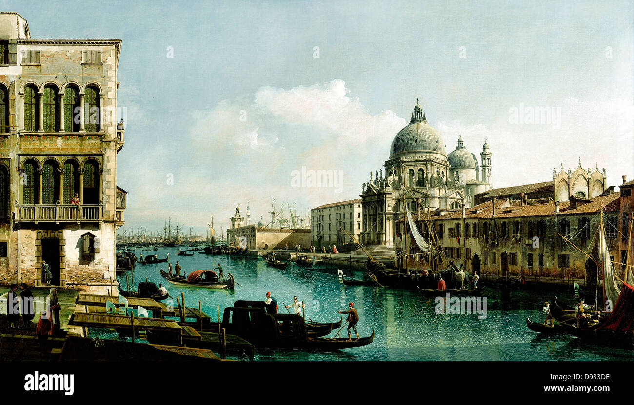 Bernardo Bellotto, chiamato il Canaletto, vista del Canal Grande e la dogana. Circa 1743. Olio su tela. Il J. Paul Getty Museum Foto Stock