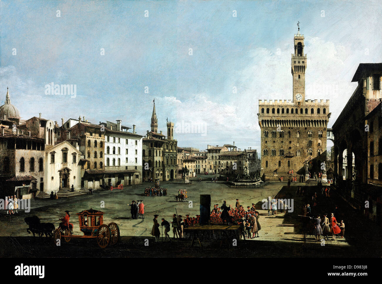 Bernardo Bellotto, chiamato il Canaletto, di Piazza della Signoria a Firenze 1742 olio su tela. Museo di Belle Arti di Budapest. Foto Stock