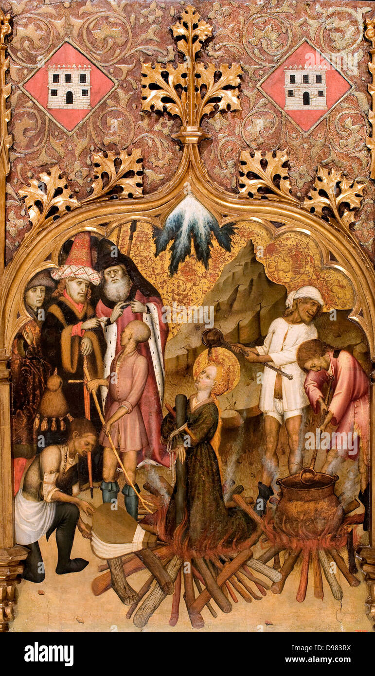 Bernat Martorell, il Martirio di Santa Lucia 1435-1440 Tempera e foglia oro su legno. Il Museu Nacional d'Art de Catalunya, Barcelona, Foto Stock