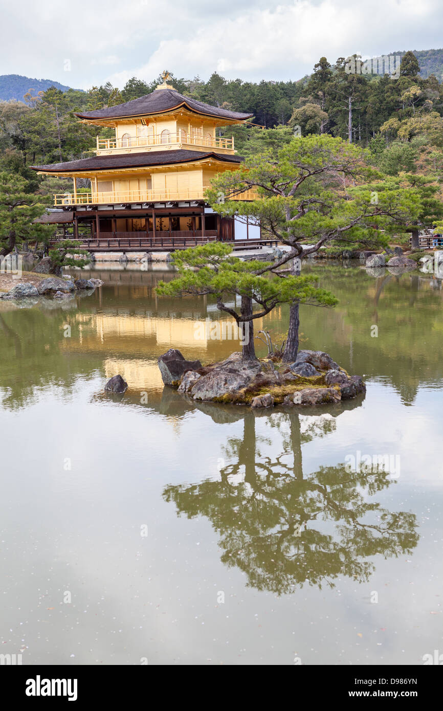 Vista di Kinkaku-ji (il Padiglione Dorato) con stagno inferiore e il giardino nella stagione estiva a Kyoto, Giappone, 2012 Foto Stock