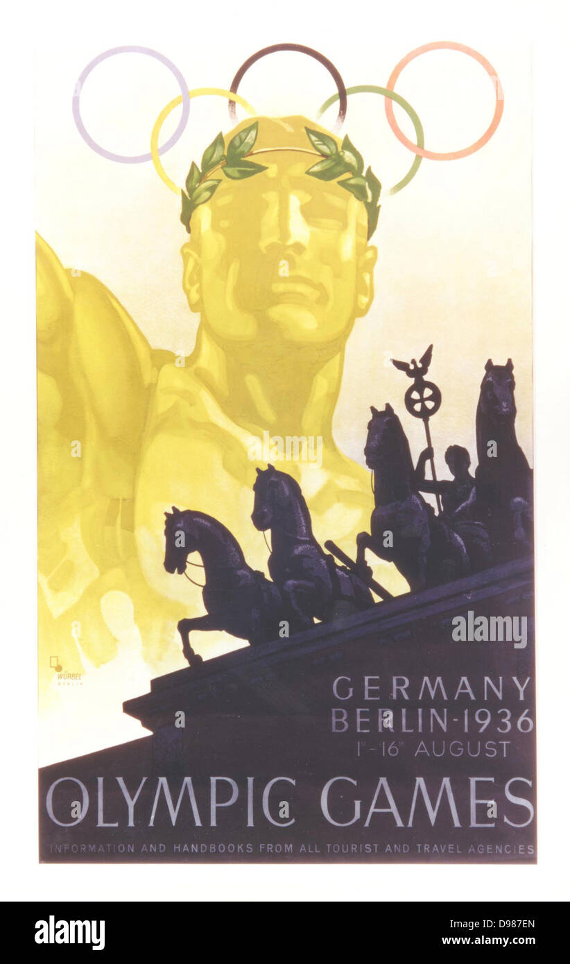 Poster per i Giochi Olimpici di Berlino, Germania, Agosto 1936. Foto Stock