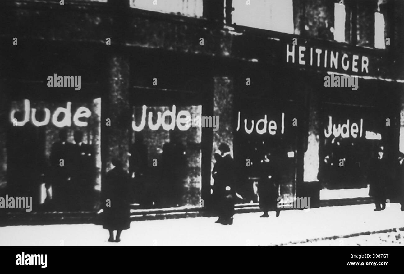 Anti-Jewish boicottaggio degli ebrei tedeschi da nazisti poco dopo che il governo di Hitler ha preso ufficio: 1933-1934. Foto Stock