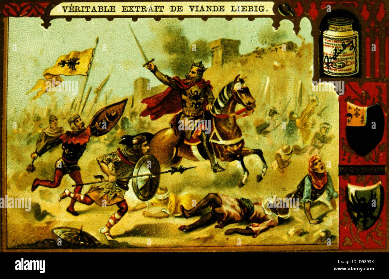Federico Barbarossa (1122-1190), Re di Germania dal 1152. Il Barbarossa sconfitto i Turchi di Seljuk nella battaglia di Iconio, 1190, sulla terza crociata. Xix secolo chromolithograph. Foto Stock