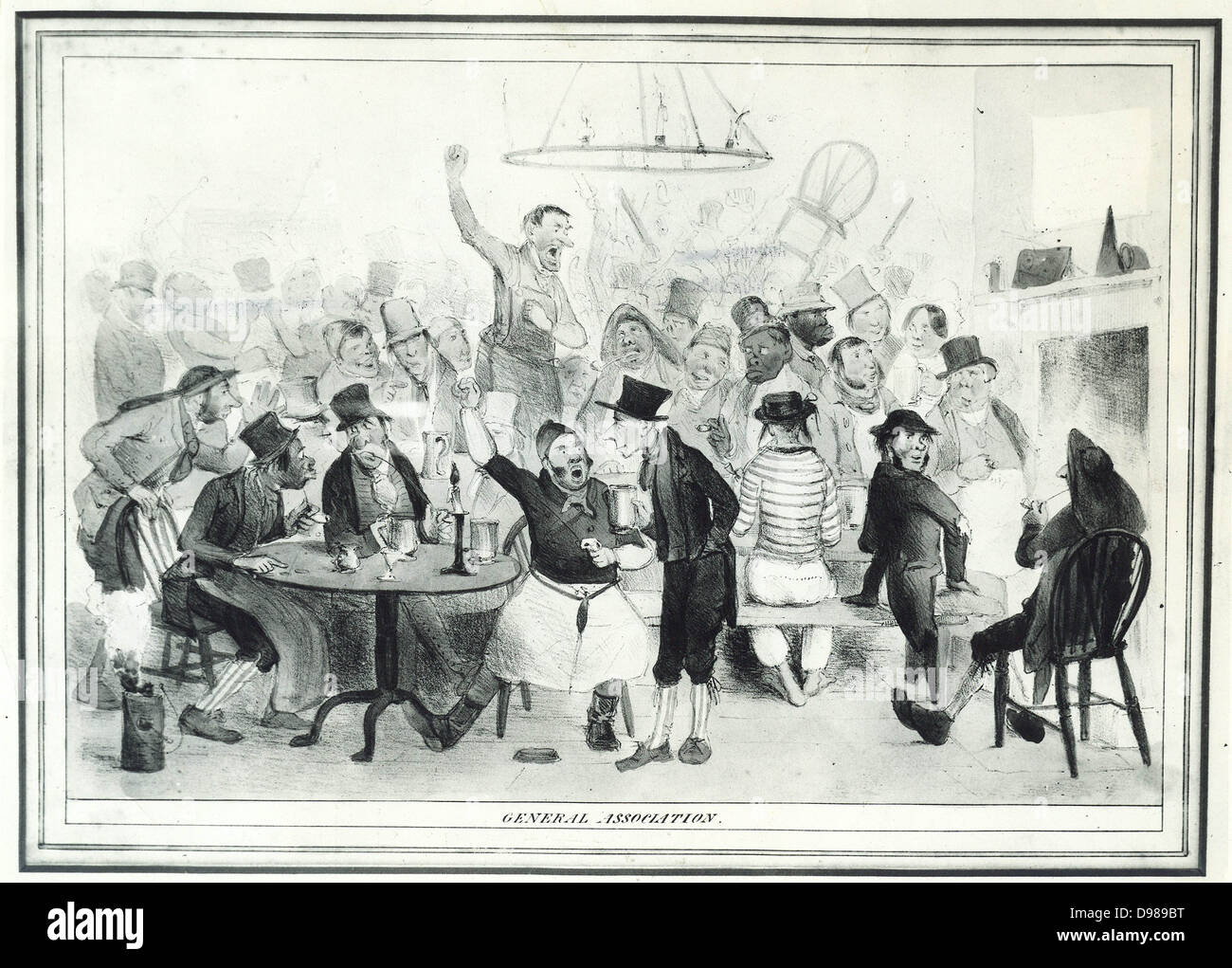 Associazione generale": un sindacato riunione ha rappresentato in un modo scostante in Thomas Maclean's caricature pubblicato a Londra, 1.830 s. Foto Stock