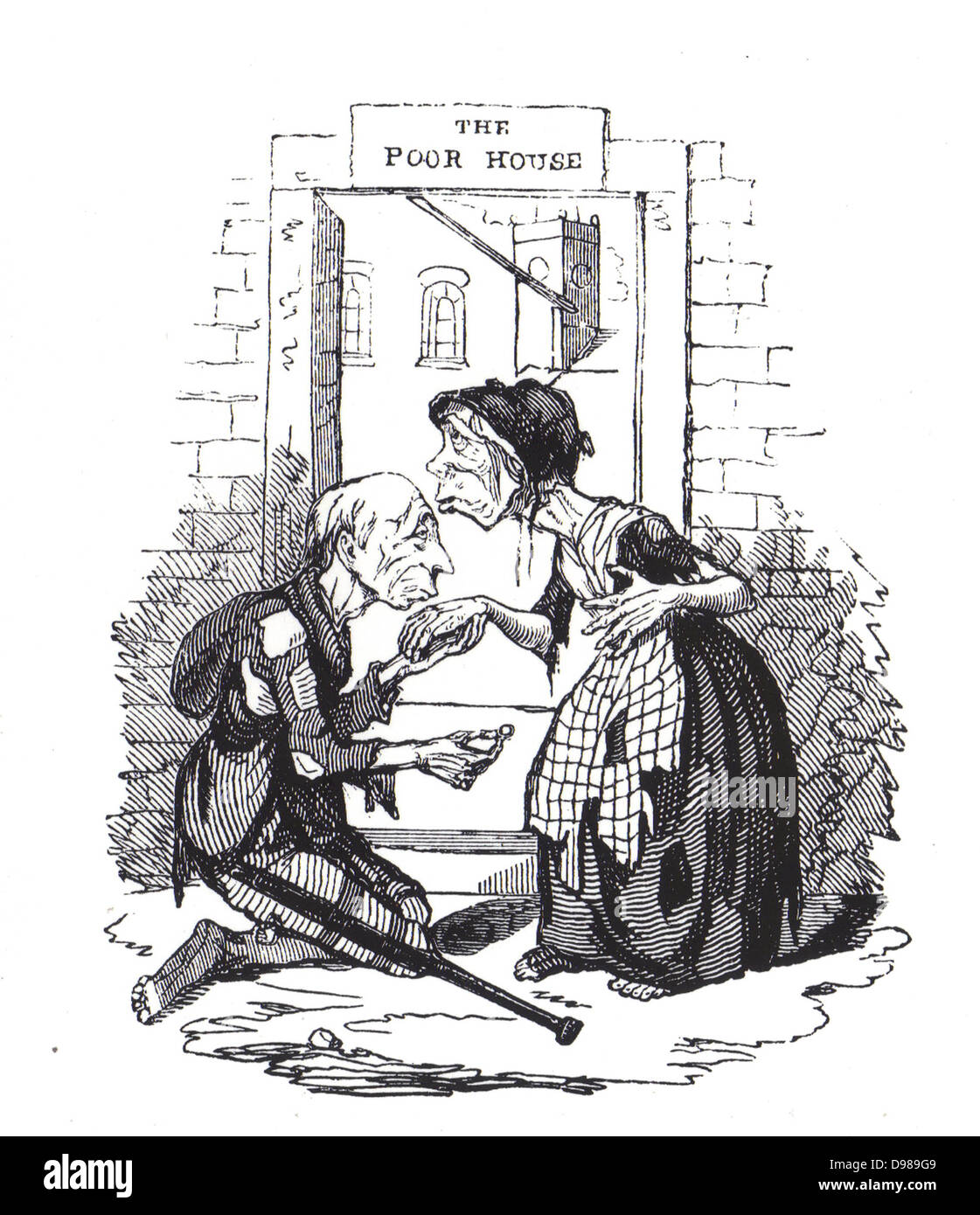 Un miserabile situazione': Cartoon commentando la barbara pratica di separare i mariti e le mogli e posizionandole nei maschi e femmine circoscrizioni del fabbricato. Da Thomas Hood 'Comic Magazine', Londra, 1832. Foto Stock