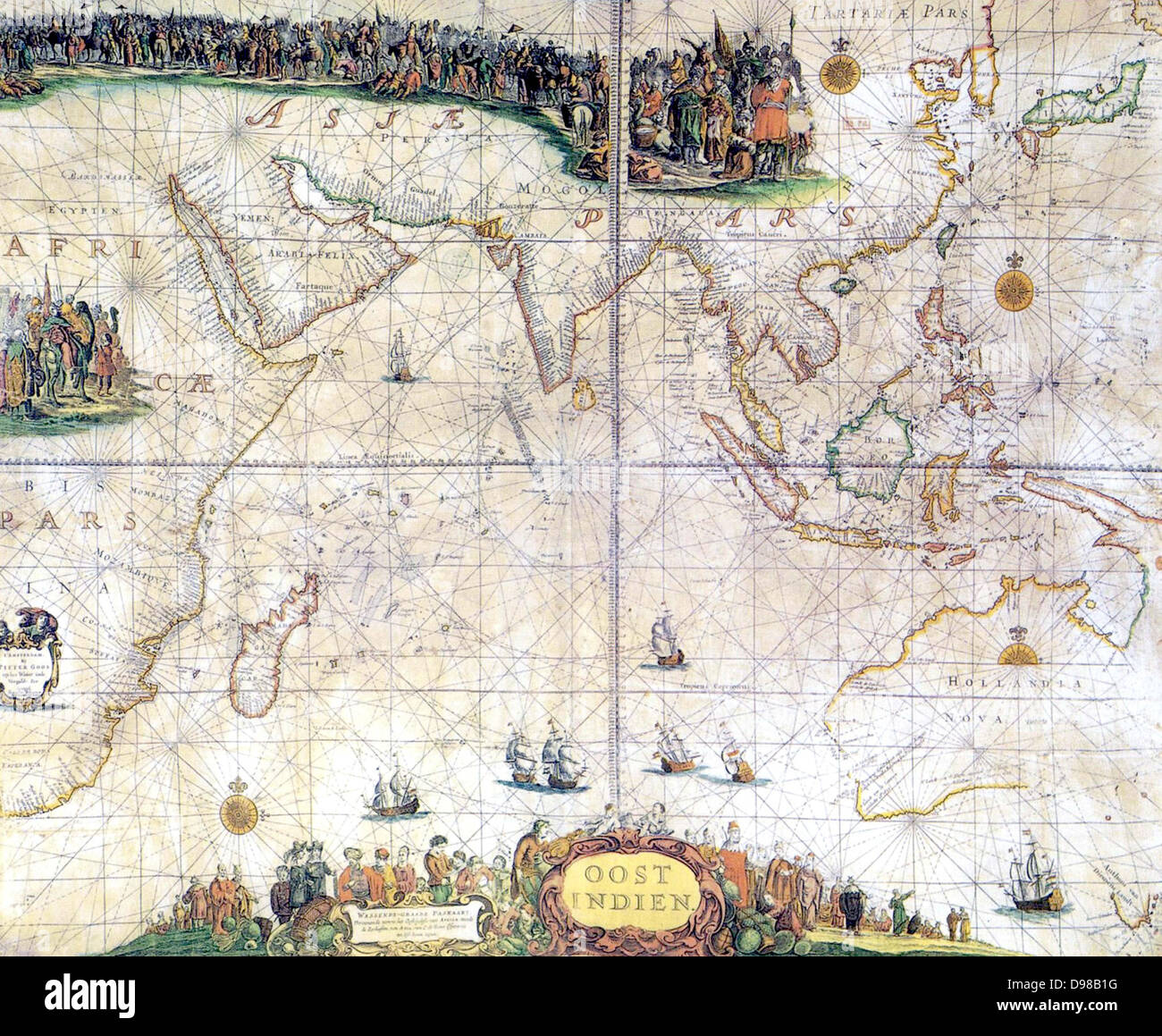 Mappa dell'Oceano Indiano, pubblicato nel 1660 da Pieter Goos (1616-1675) incisore olandese e map maker. Foto Stock