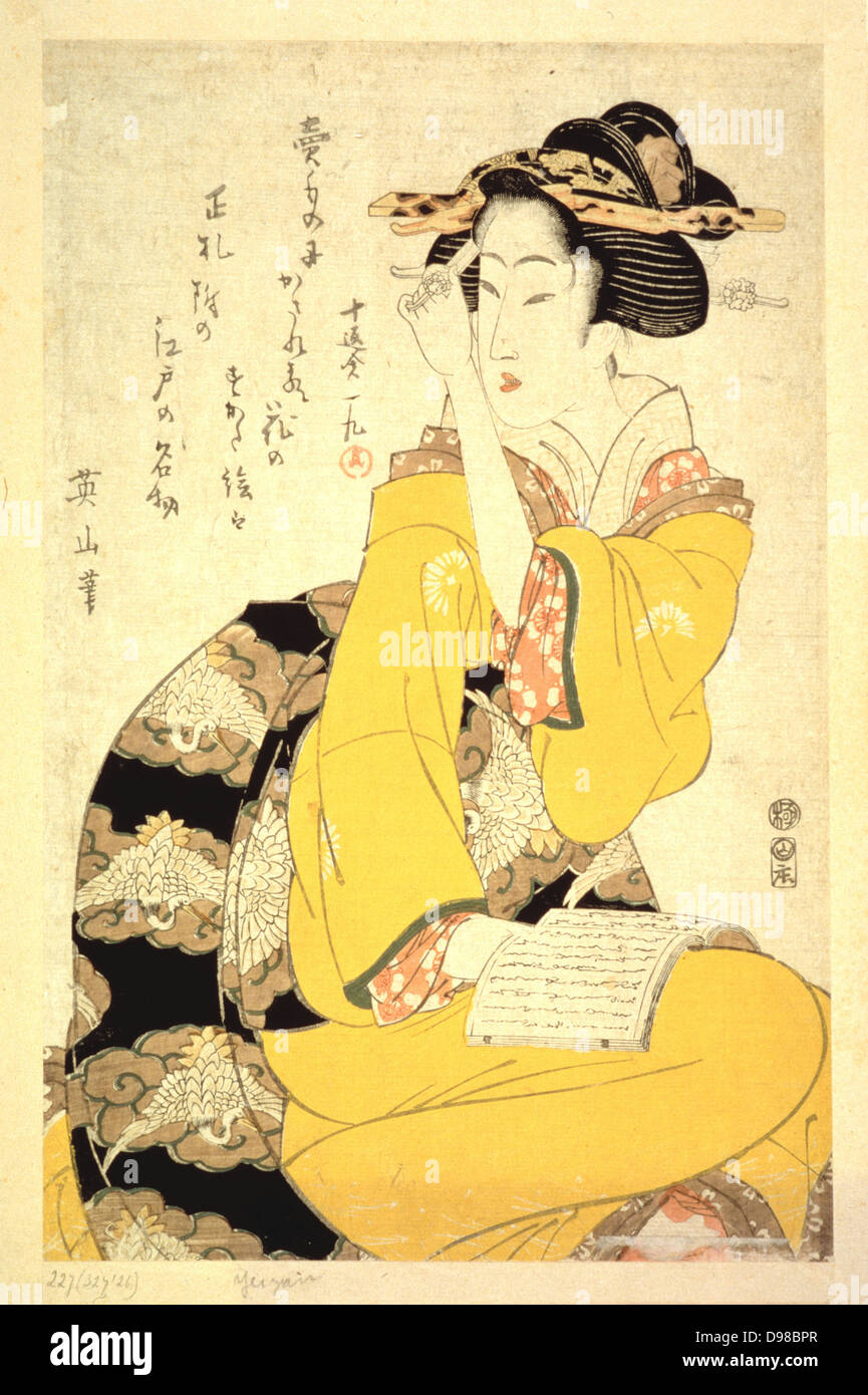 Una Geisha leggendo un libro " . Colore stampa Woodbock. Kikugawa Eizan (1787-1867) artista giapponese e printmaker. . Foto Stock