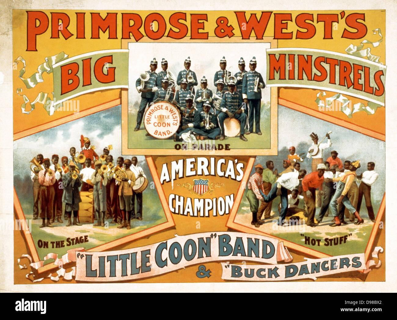 Fine del XIX secolo il teatro o il Music Hall poster (americano) raffigurante Primrose & West del grande Minstrels Band. Foto Stock