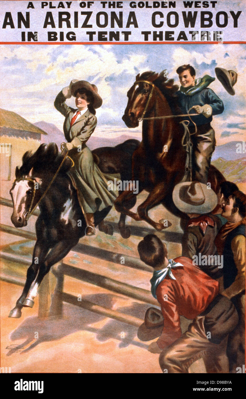 Un gioco di the Golden West, un Arizona cowboy nel grande teatro tenda. Altri Titolo: Arizona cowboy c1907 Foto Stock