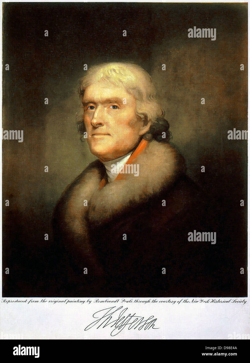 Thomas Jefferson (1743-1826), terzo presidente degli Stati Uniti, 1801-1809. Litografia dopo il 1805 ritratto da Rembrandt Peale. Foto Stock