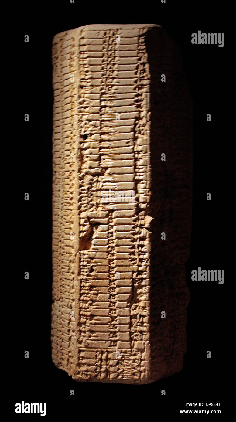 Prisma di argilla con la tabella delle misure lineari e radici quadrate, 1950-1700 A.C. Iraq meridionale. N. di provenienza. Foto Stock