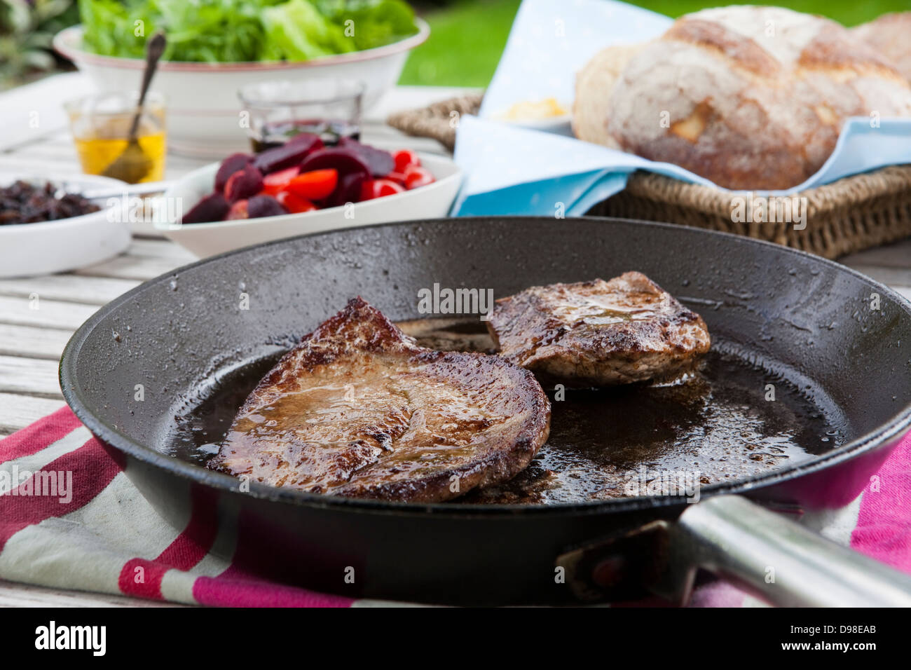 Bistecca in padella, London, Regno Unito Foto Stock