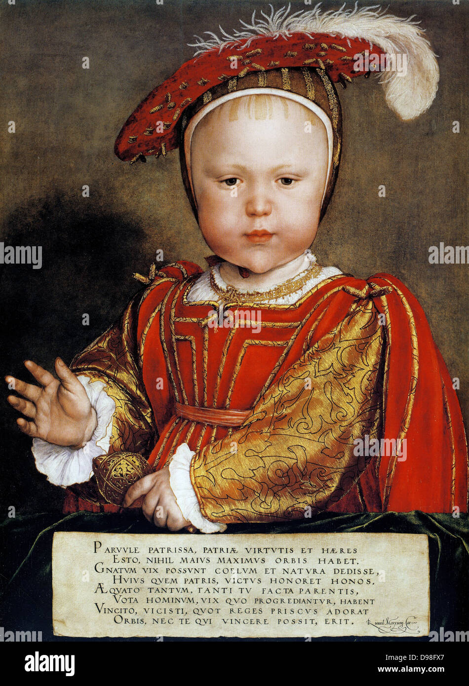 Edward VI (1537-1553), Re di Inghilterra e Irlanda dal 1547. Figlio di Enrico VIII e la sua terza moglie Jane Seymour. Sempre un bambino malato, Morì di cause naturali. Ritratto da Holbein. Foto Stock