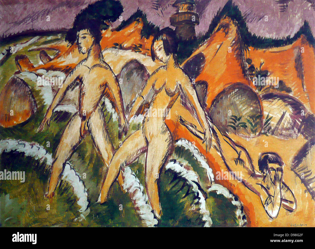 Ernst Ludwig Kirchner (6 maggio 1880 - 15 giugno 1938), tedesco pittore espressionista Personnes concorrente dans la mer Foto Stock