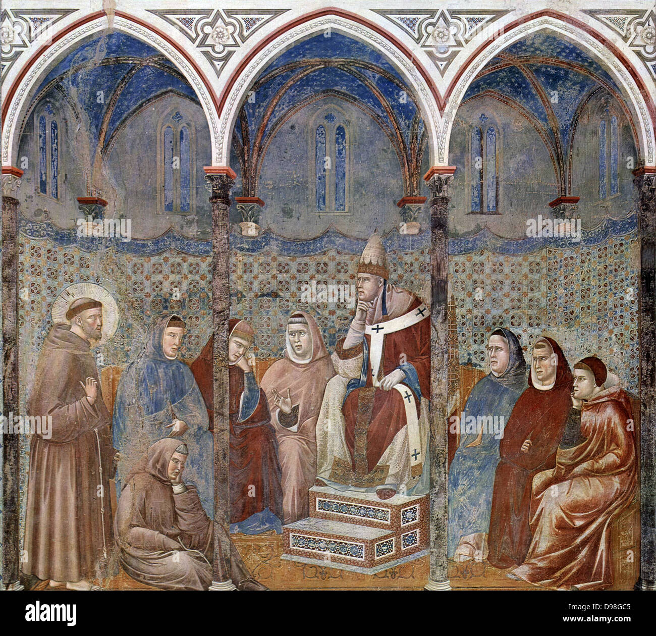 Giotto di Bondone ciclo di affreschi per la vita di San Francesco di Assisi Francesco prima di Papa Onorio III, 1296-98 Foto Stock