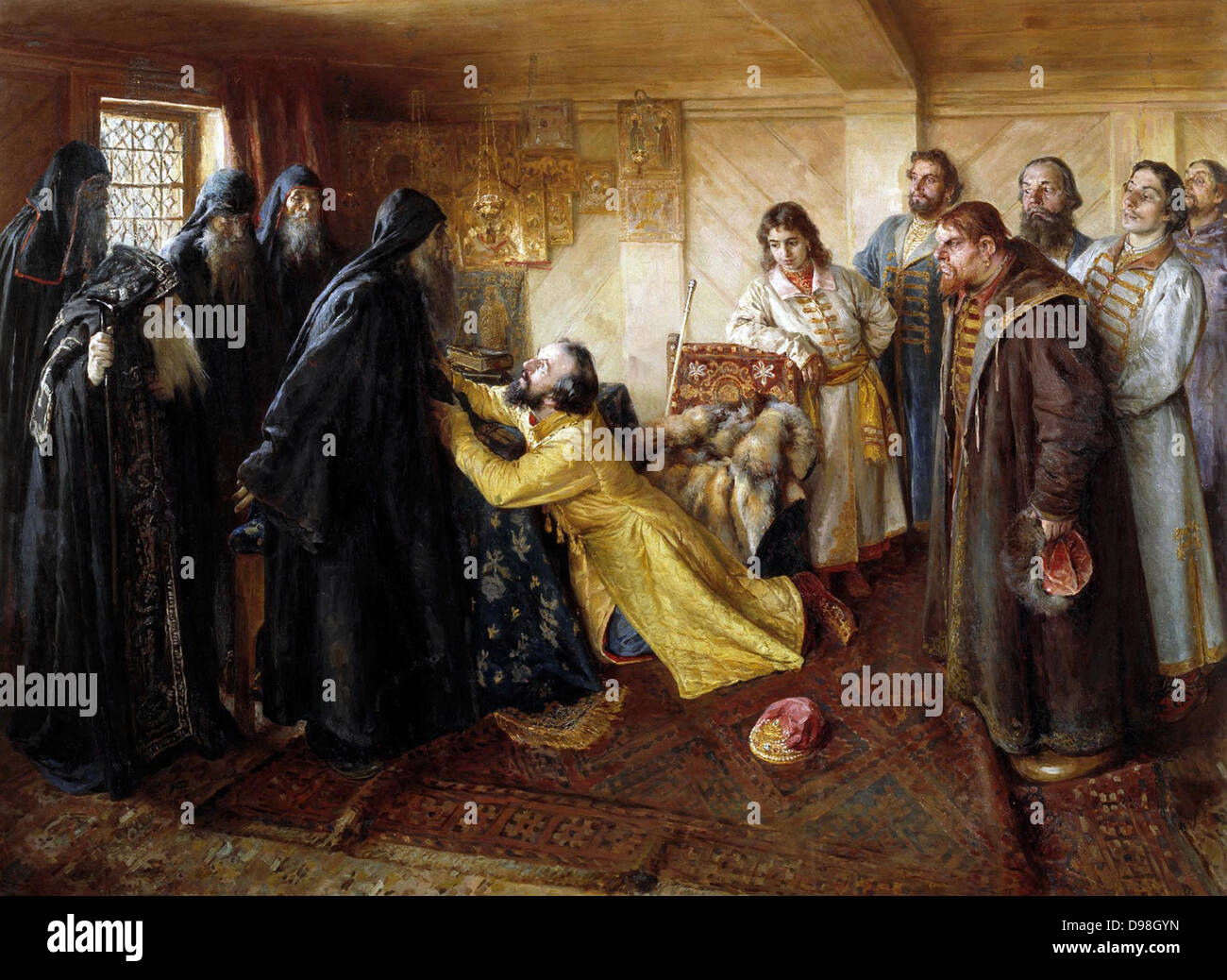 Ivan il Terribile mendica per diventare un monaco da K Lebedev. Ivan IV "terribile" (1530 - 1584) Zar di Russia 1533 - 1584 Foto Stock