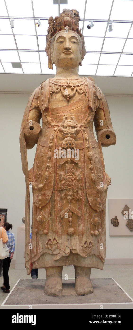 Bodhisattva, probabilmente Avalokiteshvara (Guanyin) dalla Cina settentrionale della dinastia Qi. ca. 550-560 arenaria con un pigmento Foto Stock