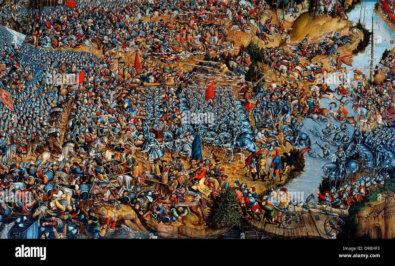 Ignoto pittore conosciuto come "Il Maestro della battaglia di Orsha' 1524-1530 La battaglia nel 1514, faceva parte di una lunga serie di guerre Russo-Lithuanian. Foto Stock