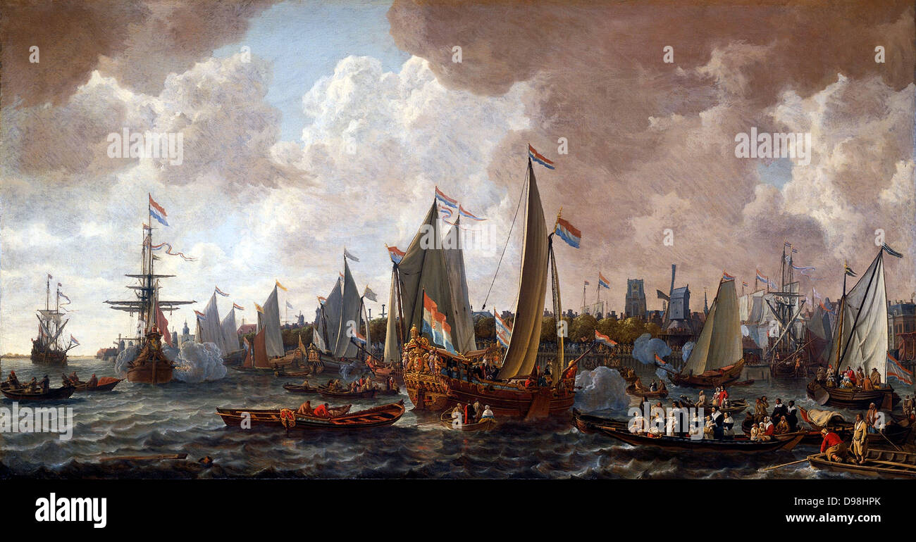 L'arrivo del re Carlo II d'Inghilterra a Rotterdam, 24 maggio 1660 da Verschuier, 1665 Foto Stock