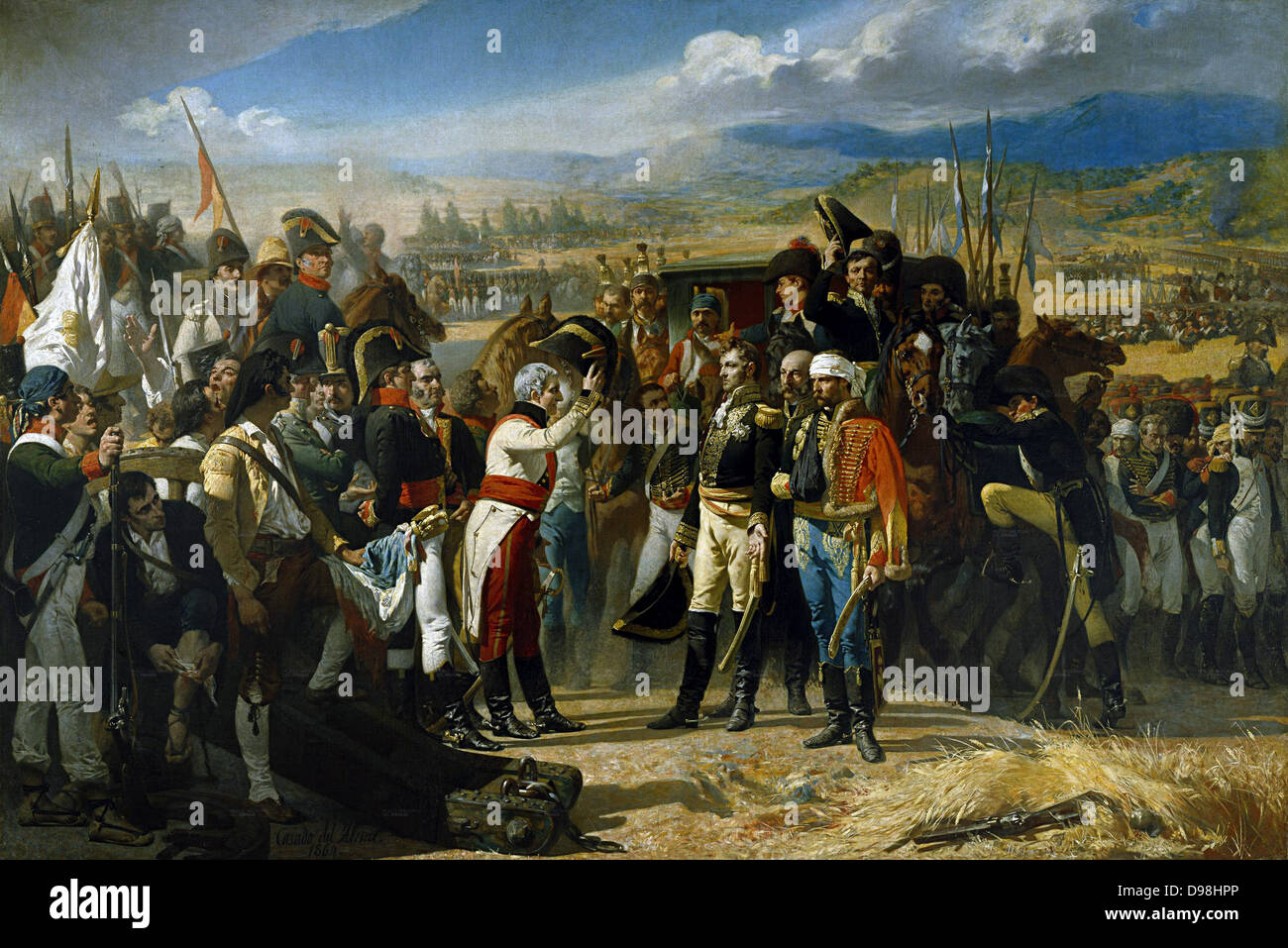 Egli Battaglia di Bailén è stata contestata nel 1808 tra l'esercito spagnolo di Andalusia, guidato dai generali Francisco Castaños e Theodor von Reding, e imperiale esercito francese's II corps d'Observation de la Gironde sotto generale Pierre Dupont de l'Étang. Foto Stock