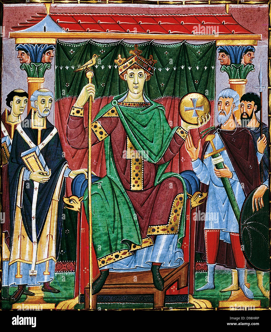 Meister der Reichenauer Schule; Ottone III dai vangeli di ottone III. Sacro Romano Imperatore regnare 21 Maggio 996 - 24 gennaio 1002. Data annuncio 1000 Foto Stock